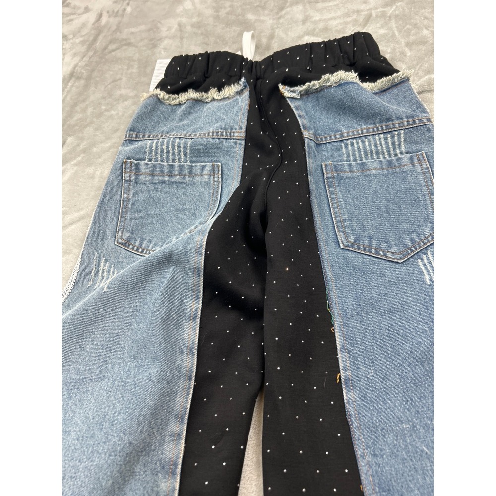 Upcycled Style Patchwork lace Jeans w Drawstring Waist Small Y2K deconstructed